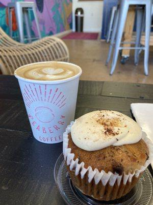 Cappuccino, banana bread muffin