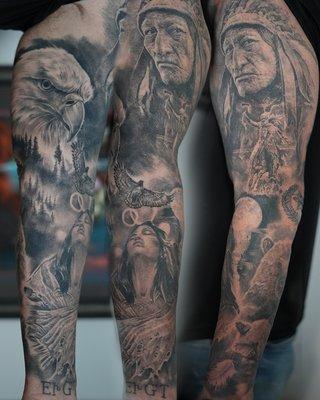 Native American sleeve. Indian chief done by another artist.