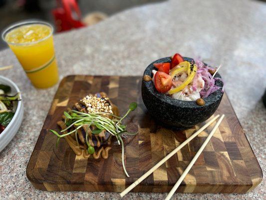 (Left) Okinawa Sweet Potato (Right) Ceviche Hawaiiano