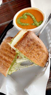 Caprese sandwich and tomato soup.