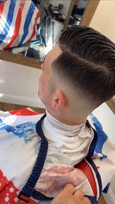 Bald drop fade gentlemen cut comb over