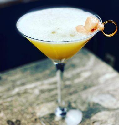 Lychee Martini: Vodka, Lychee Puree, Lime, Pineapple