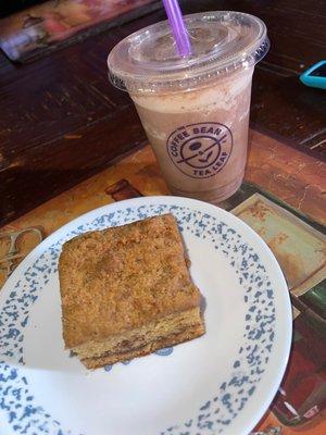 Coffee cake and Mocha ice blended with soy