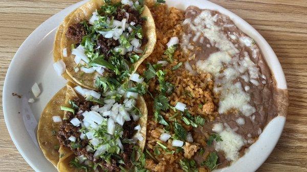 Two chorizo tacos lunch