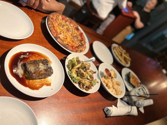 Pepperoni Pizza, Brussels Sprouts; macaroni and cheese, calamari.