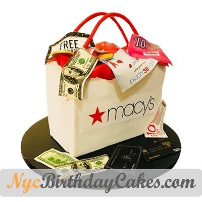 Macy's Shopping Bag Cake Requet a quote here: http://nycbirthdaycakes.com/shop/cakes-for-women/macys-shopping-bag-cake/ #Koreatown #NYC