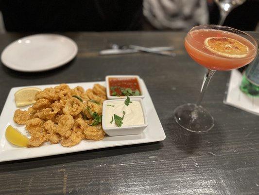 Calamari-standard-straight forward. White sauce was very good. Paired with Blood Orange cocktail-NICE!