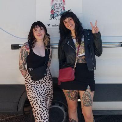 Rockstar NM artists from All is One Tattoo (Albuquerque, NM) in town for convention. Photo taken 1.2024 in front of our van at TX warehouse.