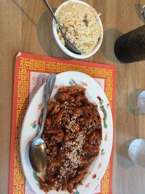 Sesame chicken with fried rice