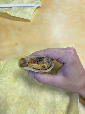 Breakfast burrito barely filled