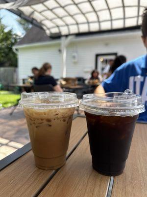 Iced brown sugar latte with house made oat milk and iced americano