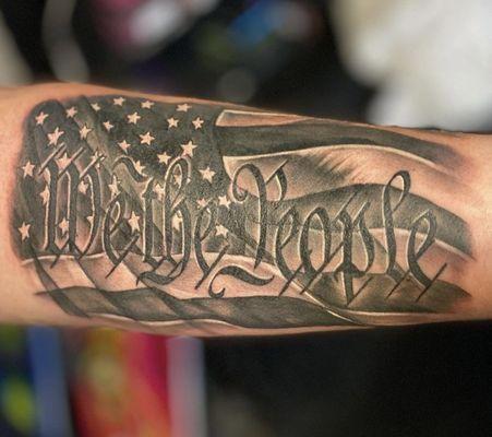 #wethepeopletattoo #americanflagtattoo #solidink #blackandgreytattoo