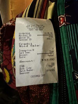 Receipt, voided of service