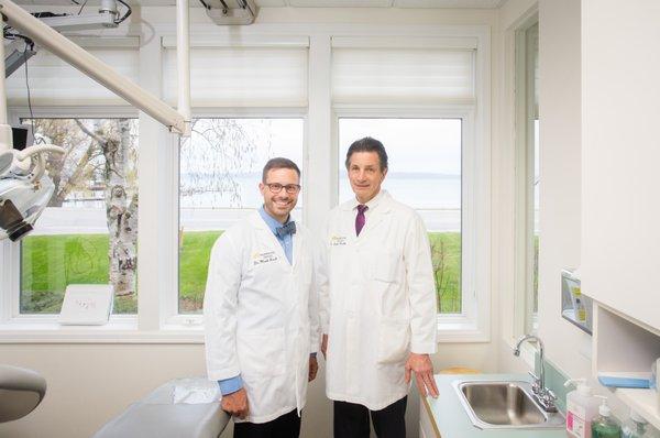 Dr. Kozelko and Dr. Krull in one of our patient rooms with a beautiful view of West Grand Traverse Bay