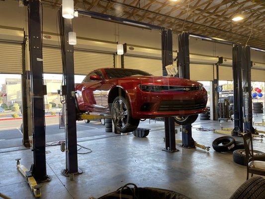 My Camaro getting all new tires, tpms, and lug nuts installed!