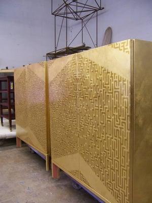 Brent Mitchell Custom Furniture, Circuit board done in darker Lacquer on custom cabinet