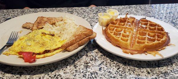 Veggie omlet and waffle.. so good.