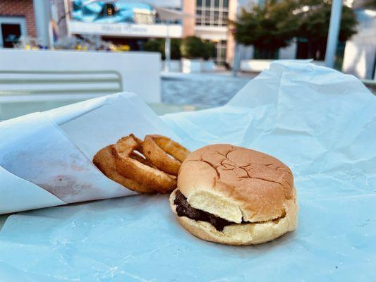 Burger and onion rings