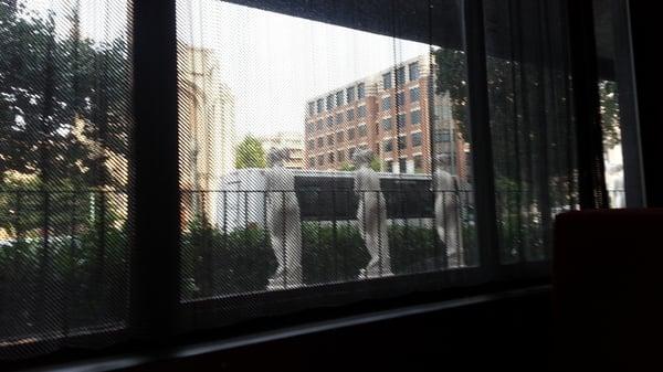 Outside view of of bar rouge through chain mail curtains