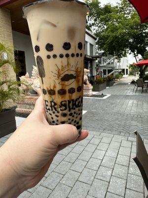 Black tiger milk! Boba are the best! Small and large, soft pillows!