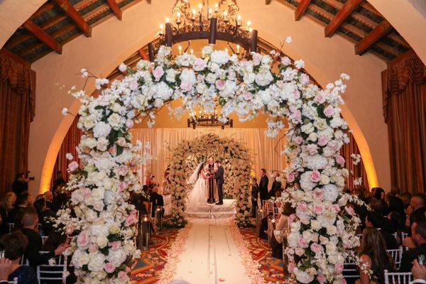 White Garden roses and Pink Rose archway