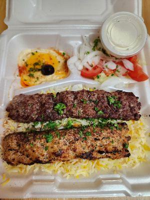 Chicken and beef kabob with garlic sauce togo