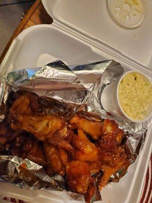 12 wings - Kick'n Bourbon and Sweet Chili with potato salad