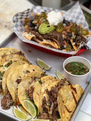 Birria Tacos and Birria Nachos.