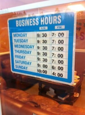 Their hours as of 3/2/12