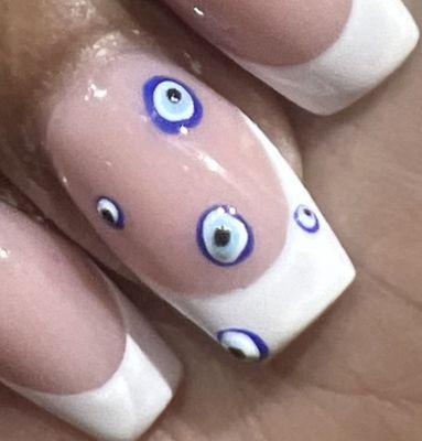 He gave me evil eye titties that we're 3d and wonky and you can see how crooked my middle nail is and how it's square