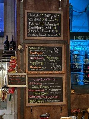 Cocktail menus- top is the usuals and the rest are seasonal