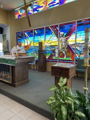 Indoor Alter very beautiful with the stained glass