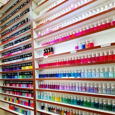 Large collection of polishes. We also have weekly polish, organic polish, and obviously gel.