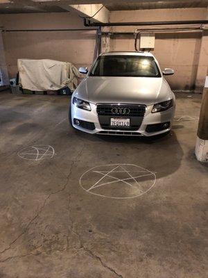 Devil images drawn around the perimeter of my car by a psycho tenant