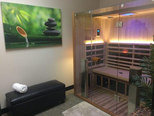 Relax inside one of our Clearlight Full Spectrum Infrared Sauna suites to shed your worries & stress. Enjoy 40 mins Infrared & Chromotherapy