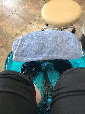 Soaking the feet then shave off dry skin on my heels .