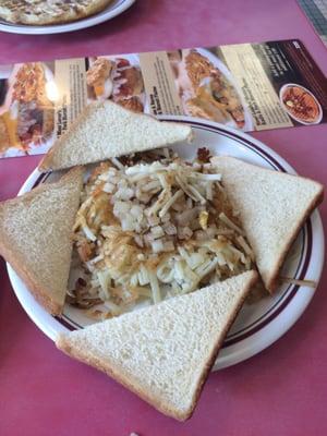 Toast not toasted and onions not combined in hash browns with it all cold.