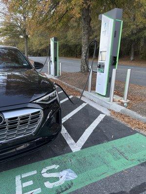 Two of the six stations and an EV Audi Q8 Charging