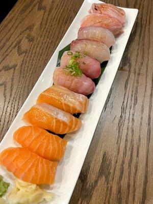 salmon sushi, salmon belly sushi, Yellowtail Sushi, baby yellowtail sushi, toro sushi