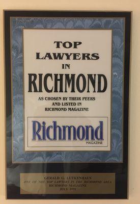 Top Lawyer in Richmond Magazine