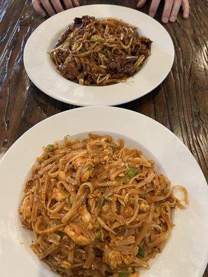 Top: Beef Pad Thai; Bottom: Chicken Pad Thai