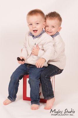 Twin boys make for a great family photo as a gift for your spouse or a Grandparent.