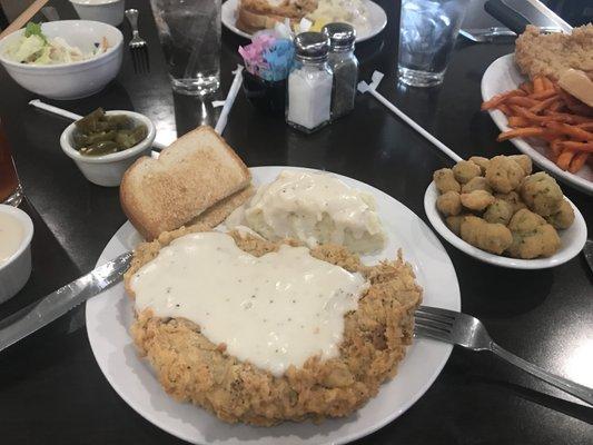 This is the SMALLER "single barrel" chicken fried steak. Although I tried, because it was delicious, I could NOT finish it!