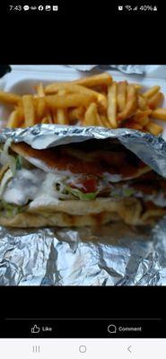 Falafel gyro and fries