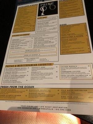 Dinner menu