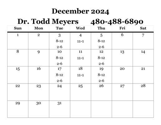 December Adjusting Hours