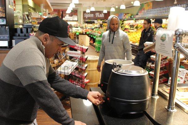 Freddy preparing the kettle to keep the oatmeal nice and hot