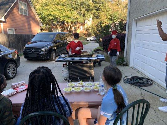 This was our Hibachi set up in the driveway along with parts of the meal that we enjoyed.