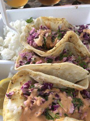 3 Mahi-mahi fish tacos with a side of jasmine rice$11