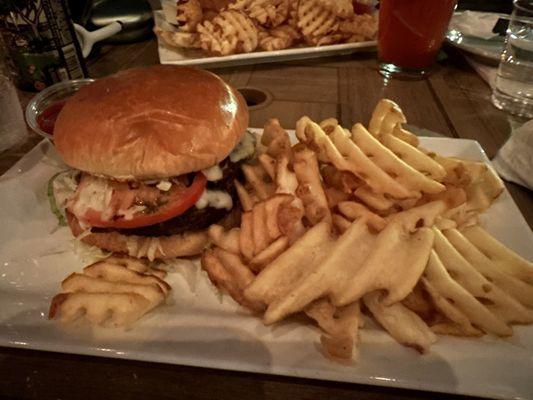 Bruschetta burger and fries